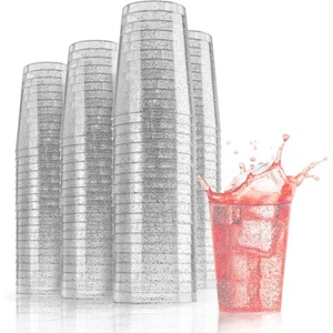 Silver Plastic Cups Disposable, Clear Plastic Tumblers 10 Oz. 120 Ct. - Glitt... - Picture 1 of 5