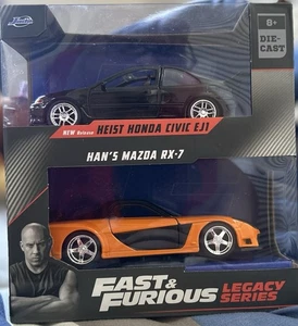 Jada Fast Furious Legacy Series Heist Honda Civic EJ1 Han's Mazda RX-7 - Picture 1 of 3