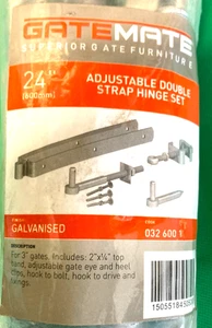 GATEMATE 24" ADJUSTABLE, DOUBLE STRAP HINGE SET  GALVANISED, TOP QUALITY, NEW - Picture 1 of 2
