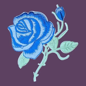 PASTEL BLUE COLORED ROSE FLOWER CUTE APPLIQUE IRON ON PATCH 3.25" x 3.25" - Picture 1 of 4