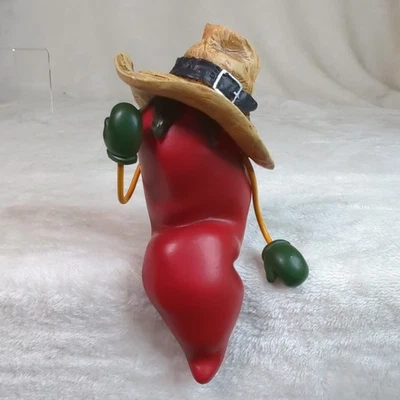 Chili Pepper Shelf Sitter Cowboy Hat 5" Red Resin w/Metal Arms Kitchen Ranch - Image 1 of 4