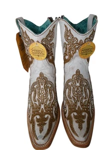 Corral weiß Glitzer-Inlay Stickerei Nieten und Kristalle Stiefel Größe 9M - Bild 1 von 9