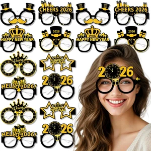 16 Stück Happy New Year Brille 2026 Schwarz Gold Papierbrille Photo Booth Requisiten - Bild 1 von 6