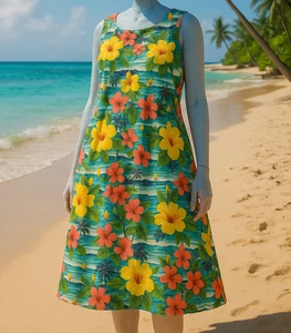 Vintage 70s Shannon Marie Of Hawaii Tropical Cotton Sundress Made in USA XL - Bild 1 von 9