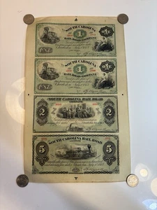 South Carolina Railroad Company Uncut Sheet 1873 $1 $2 $5 - Picture 1 of 24
