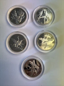 2oz STERLING SILVER “Roberts Birds”FRANKLIN MINT  1972 LOT OF 5 #26-30 - Picture 1 of 16