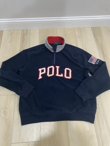 Vintage 1990s Polo Ralph Lauren Jacket Fleece SZ Large 1/4 Zip Blue USA - Bild 1 von 10