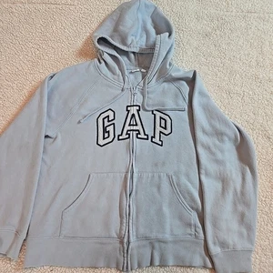 Damen Gap Heritage Hoodie Sweatshirt Full Zip mit Gap Logo in Babyblau Gr. L - Bild 1 von 7