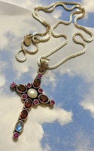 Collar Colgante Nicky Butler Plata Esterlina CRUZ Granate Rosa Turmalina 925 - Imagen 1 de 4