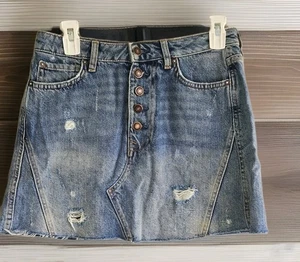 FREE PEOPLE We The Free minigonna donna blu mosca con bottoni effetto invecchiato denim 27 - Foto 1 di 4
