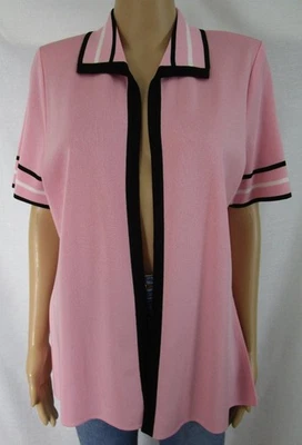 Misook Open Front Pink Short Sleeve Acrylic Jacket Medium - Image 1 of 4