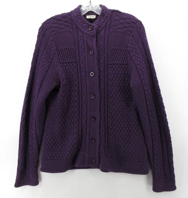 Suéter LL Bean Mujer Pequeño Cárdigan Púrpura Pescador Cable Tejido Banda Cuello * Foto 1 de 4