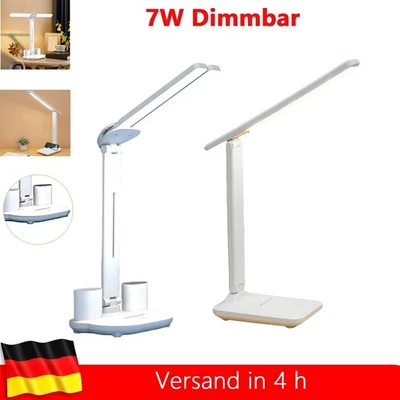 LED Schreibtischlampe Tischlampe Dimmbar Doppelkopf Leselampe Büro Stifthalter - Bild 1 von 4