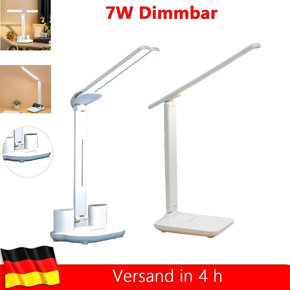LED Schreibtischlampe Tischlampe Dimmbar Doppelkopf Leselampe Büro Stifthalter - Bild 1 von 4