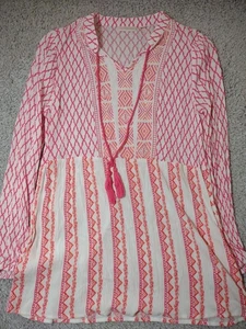 Top Belle by Kim Grava Rayón Borla Geométrico Rosa Rojo Blanco Largo - Imagen 1 de 16