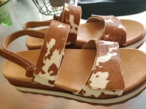 Ivory & Brown Calf Hair VIONIC Brielle Open Toe Platform Sandals 9 EUC Sandal - Picture 1 of 11