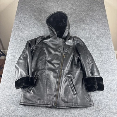 Abrigo chaqueta Wilson de cuero para mujer 1X negro con capucha de piel sintética Foto 1 de 4