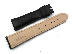 Cinturino Omega Racing Vera Pelle Nero 22/18mm Ricambi Orologi Pelle Lusso Nuovo - Picture 1 of 4
