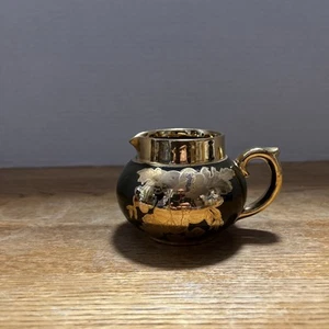 Gibson & Sons Porcelain Creamer Gold And Brown With Floral Designs - Picture 1 of 6