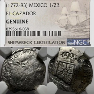 El Cazador Shipwreck 1/2 Real NGC Genuine Mexico Silver Coin ERROR - Picture 1 of 10