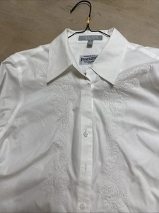 Pendleton Petite weißes besticktes bügelfreies Hemd mit Knopfleiste 10P 100 % Baumwolle - Bild 1 von 8