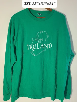 Camiseta Vintage Años 90 Hecha en Irlanda Verde 2XL L/S Foto 1 de 4
