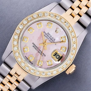 Rolex Mid-Size Datejust Watch Steel - 18K Yellow Gold Pink Diamond Bezel Watch - Picture 1 of 8