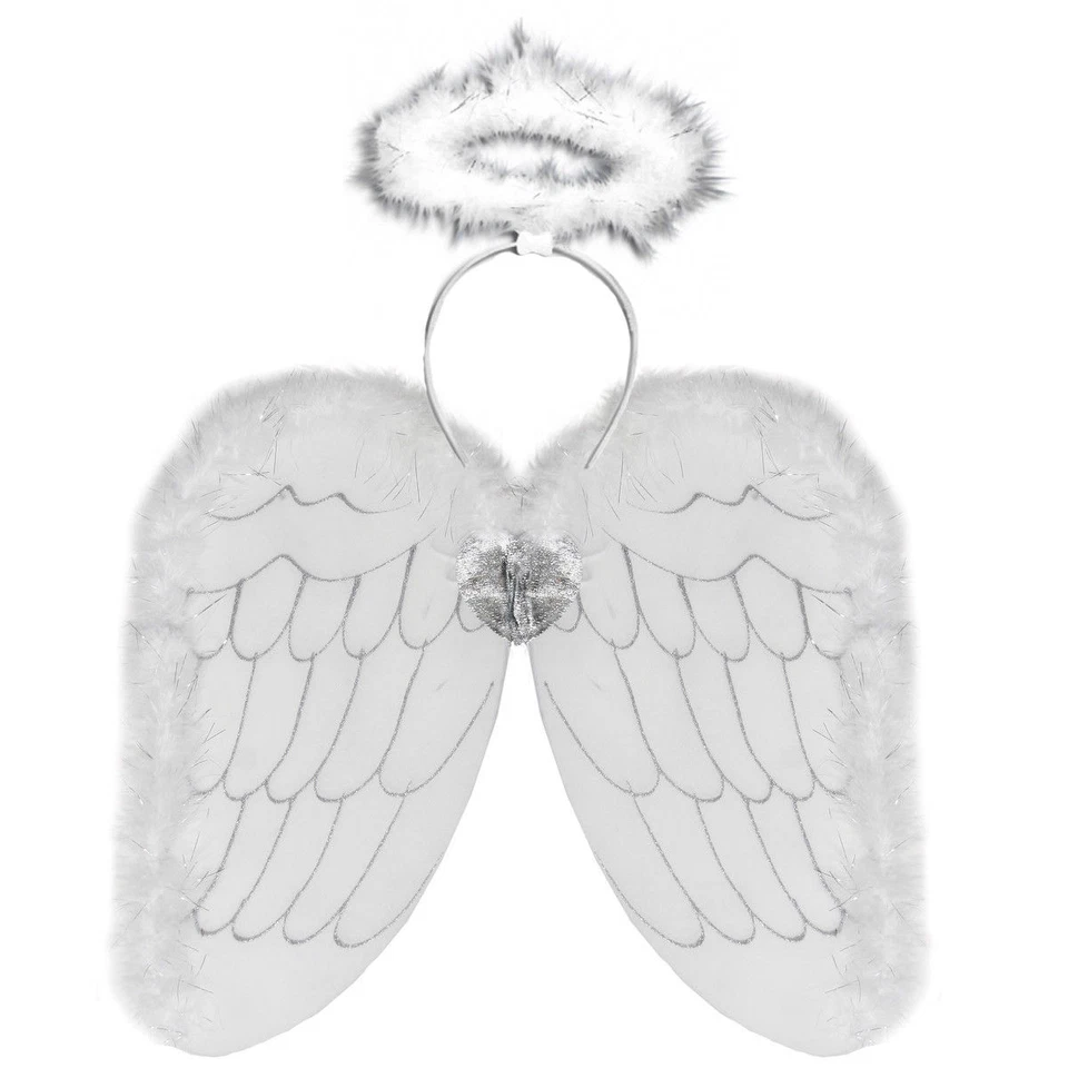 ALAS DE ÁNGEL BLANCAS Y PLATEADAS Y HALO DISFRACES DE NAVIDAD BELÉN JUGAR NAVIDAD Foto 1 de 1