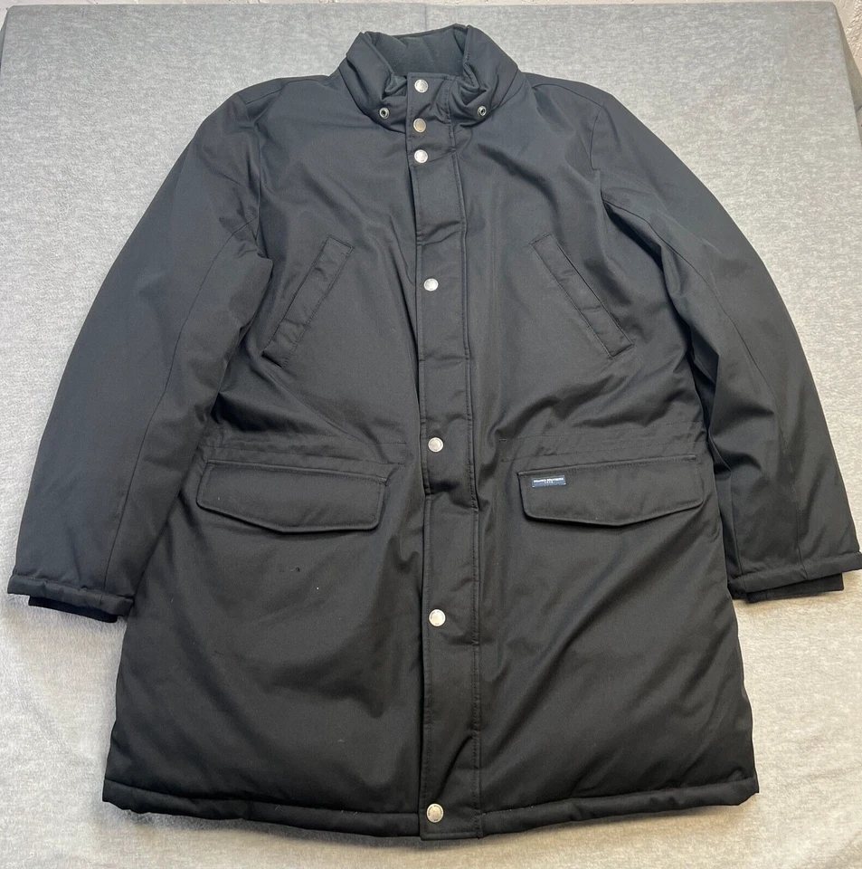 Brooks Brothers Jacket Mens 2XL Black Down Puffer Parka Trench Coat Tartan Lined - Image 1 of 4