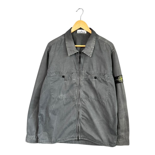 STONE ISLAND giacca sovracamicia full zip tinta in capo grigio
