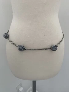 ANN FONTAINE GORGEOUS GREY VELVET BALL BELT DARK SILVER CHAIN - Picture 1 of 8