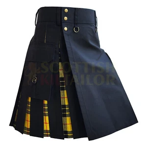 Handmade Black With MacLeod of Lewis Tartan Hybrid Kilt For Men Custom Size Kilt - Picture 1 of 7