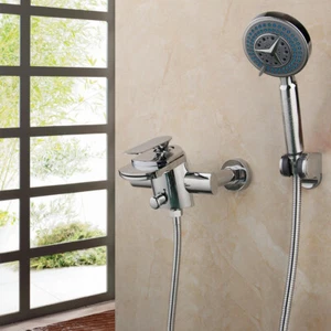 Chrome Rainfall Wall Mount Bathroom Bathtub Hand Shower Mixer Tub Taps Faucet - Foto 1 di 12