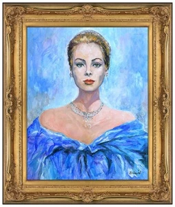 DUAIV Original OIL PAINTING on CANVAS Grace Kelly actress Portrait Framed Signed - Picture 1 of 5