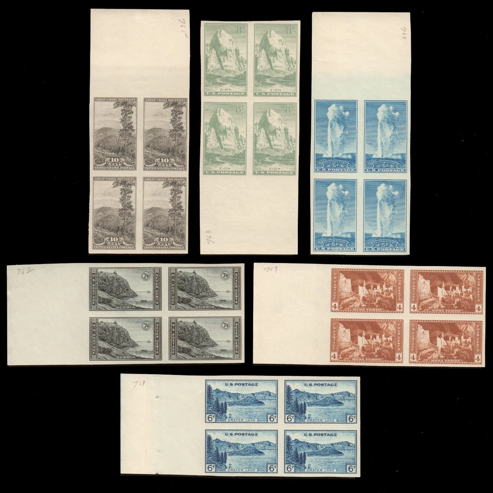 US Sc# 759 760 761 762 763 765 Farley National Park MNGAI Blocks  - Image 1 of 1