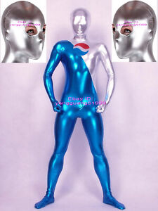 Blue/Silver Shiny Metallic Pepsi Catsuit Costumes Unisex Pepsi Suit Outfit F499