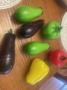 7 Veg Lot Murano Style Blown Glass Fruits Vegetables Peppers Eggplant - Picture 1 of 6