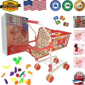 Imaginative Play Kids Shopping Cart - Includes Removable Basket & 24 Groceries - Picture 1 of 11