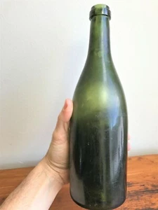 Vintage Primitive Turn Mold Large Green Wine Bottle 1880's - Picture 1 of 11