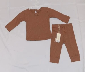 Quincy Mae New With Tags Brown Organic Cotton Legging Set Girls Size 3-6 Months - Picture 1 of 10