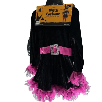 NUEVO STOCK ANTIGUO NEGRO Y ROSA Niñas Disfraz Bruja Halloween Talla PEQUEÑA 4-8 Foto 1 de 4