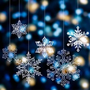 30 Pieces Christmas Acrylic Snowflake Ornaments Crystal Xmas Snowflake Decora... - Picture 1 of 7