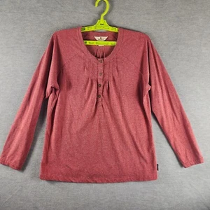 Woolrich Womens Relax Knit Top Henley L Red Pintuck Pleats Long Sleeves - Picture 1 of 18