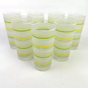 7 Vintage Culver Tumbler Glasses Gin/Tonic Pattern Green Yellow Stripe Lemonade - Picture 1 of 5