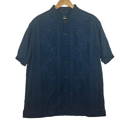 Tommy Bahama 牛仔蓝色丝绸短袖夏威夷纽扣衬衫尺寸 XXL — 第 1/4 张图片
