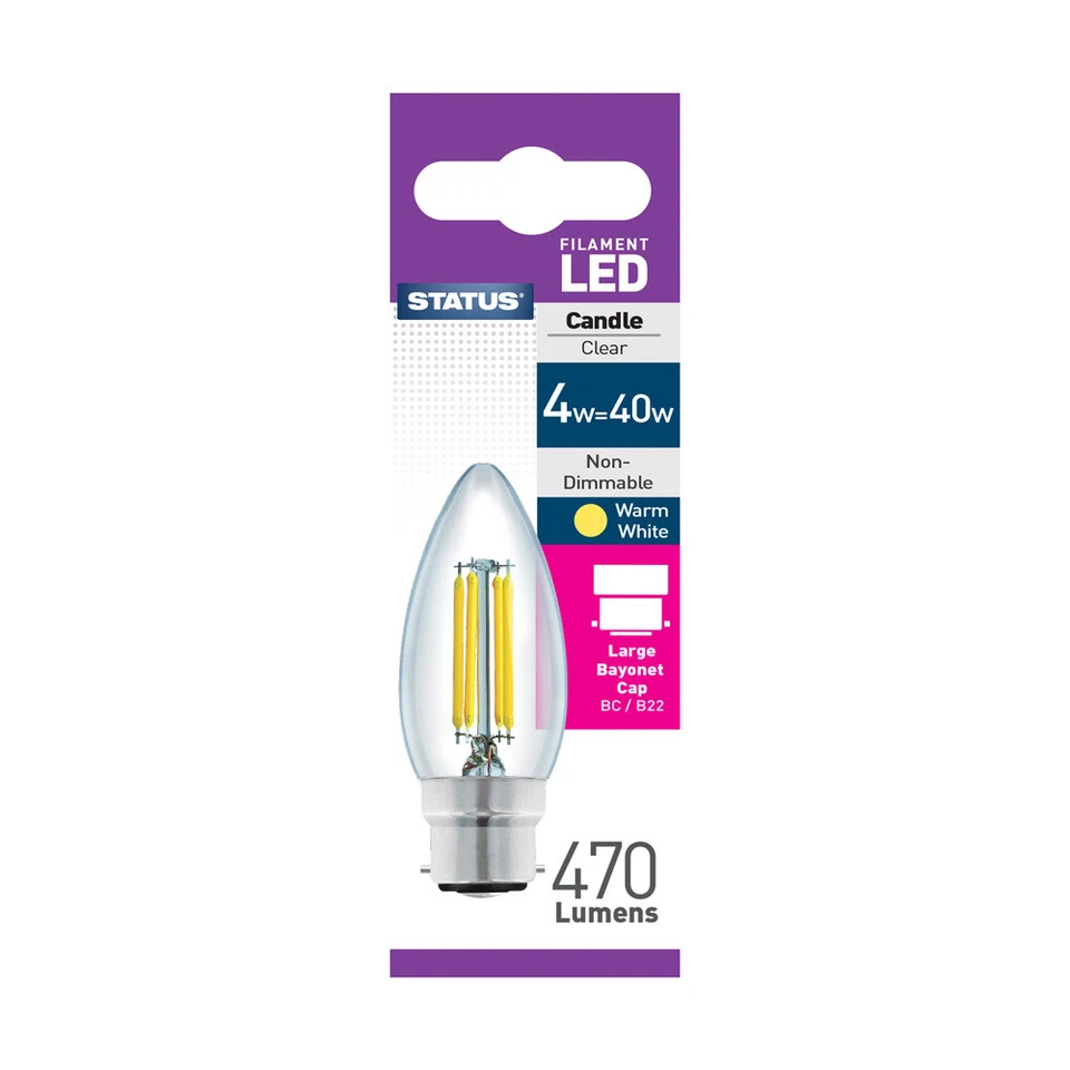 STATUS FILAMENT GLS BC 4W=40W=470L CLEAR BULB - Image 1 of 1