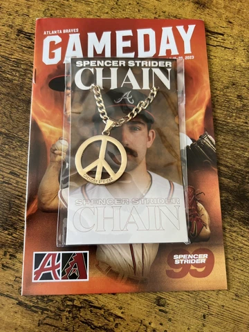 Spencer Strider Atlanta Braves Peace Sign Chain Necklace Giveaway 7/18/23 SGA Cover