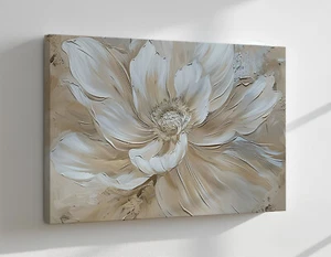 Schöne weiße Pfingstrose Blume Blüte Vintage Gemälde Leinwanddruck Floral Wandbild - Bild 1 von 9