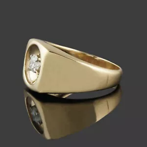 Modernist Solid 14K Yellow Gold & .33 Ct Recessed Diamond Solitaire Wedding Ring - Picture 1 of 9