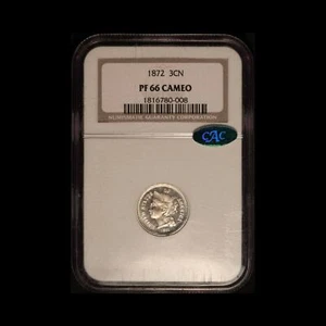 1872 Nickel Three-Cent Piece CAC & NGC PF66 Cameo - Free Shipping USA - Picture 1 of 2